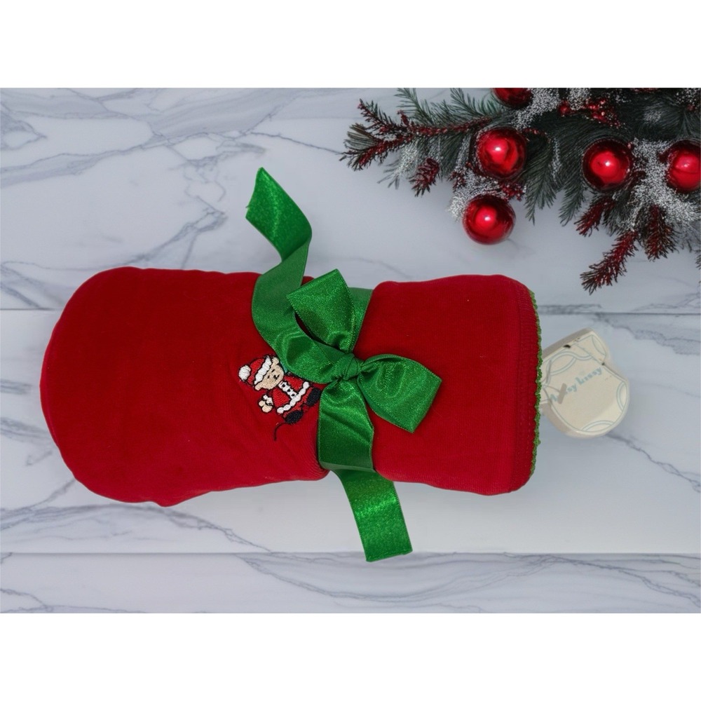 Kissy Kissy Baby Blanket Red Velour Pima Cotton Christmas Holiday Teddy‎ Bear